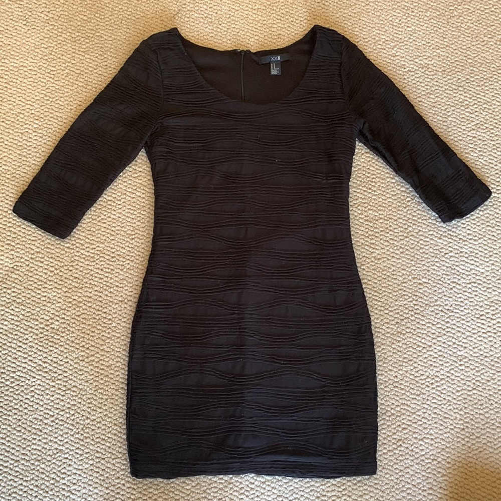 XXI Black Ruffle Mid Sleeve Mini Dress